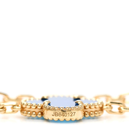 Van Cleef & Arpels 18K Yellow Gold Blue Agate 10 Motifs Vintage Alhambra Necklace 6 of 6