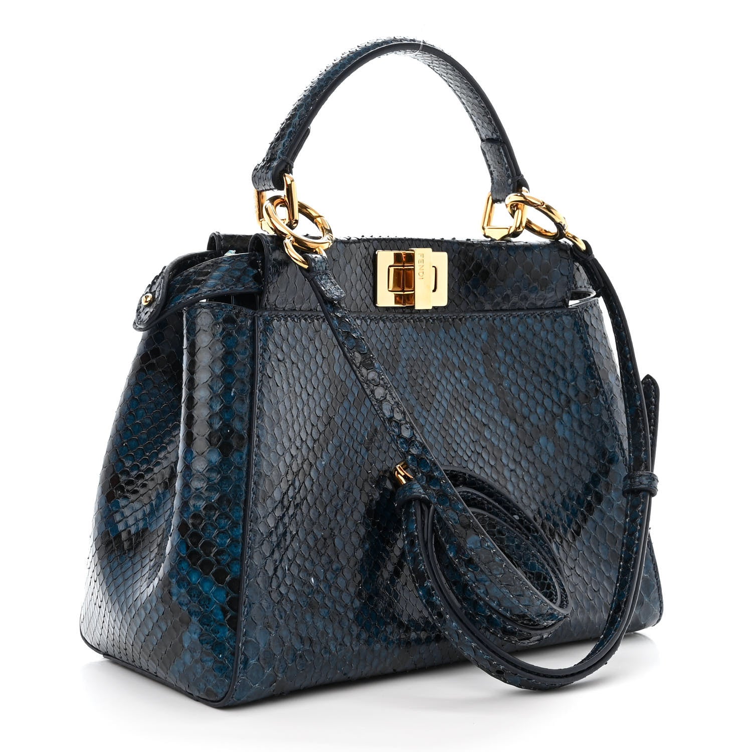Fendi Python Shiny Nappa Mini Peekaboo Iconic Satchel Blue Jeans 3 of 14