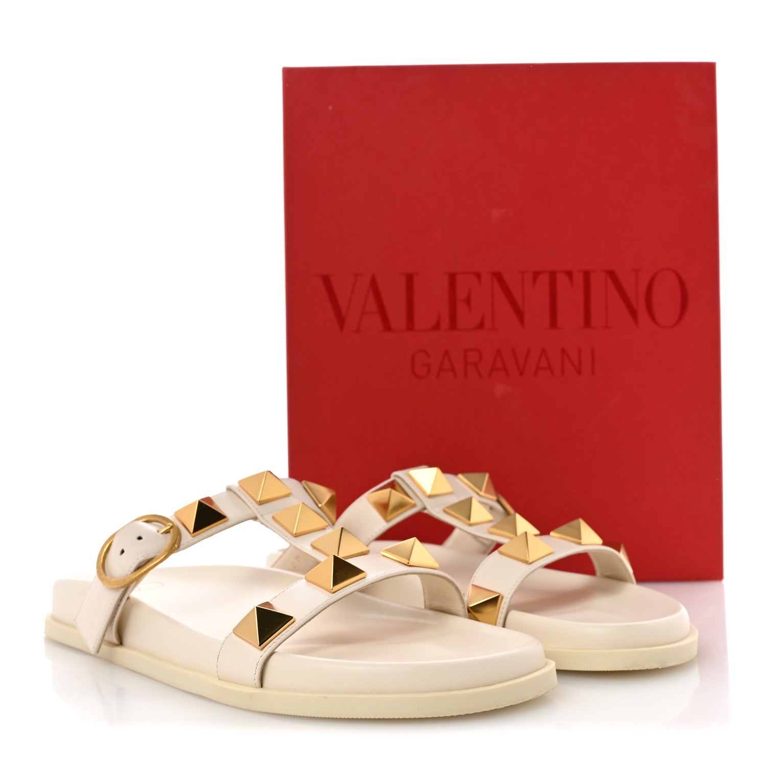 Valentino Garavani Calfskin Roman Stud Slide Sandals 40 Light Ivory 10 of 10