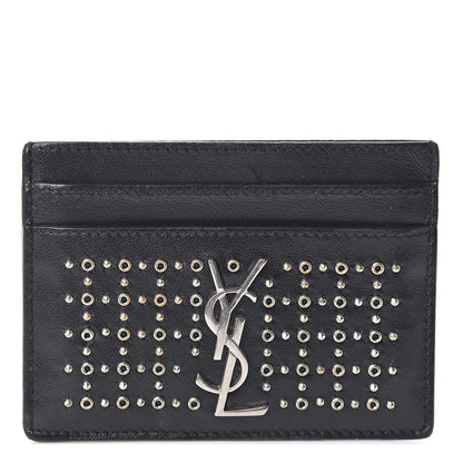 Saint Laurent Calfskin Studded Monogram Credit Card Case Black 1 of 7