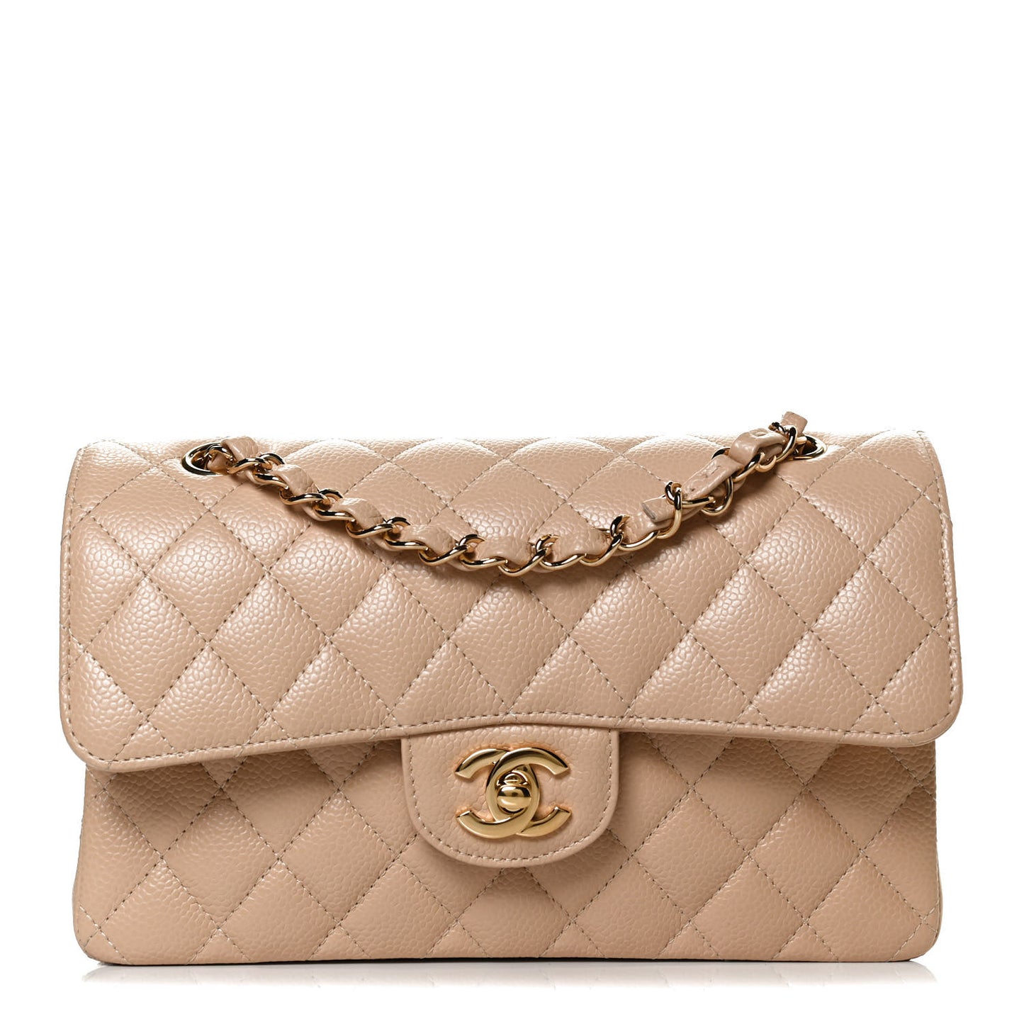 Caviar Quilted Small Double Flap Beige