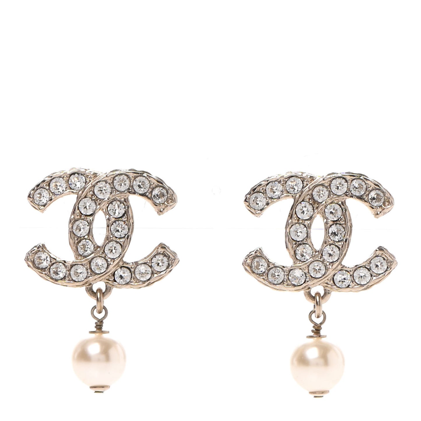 Crystal Pearl CC Drop Earrings Gold