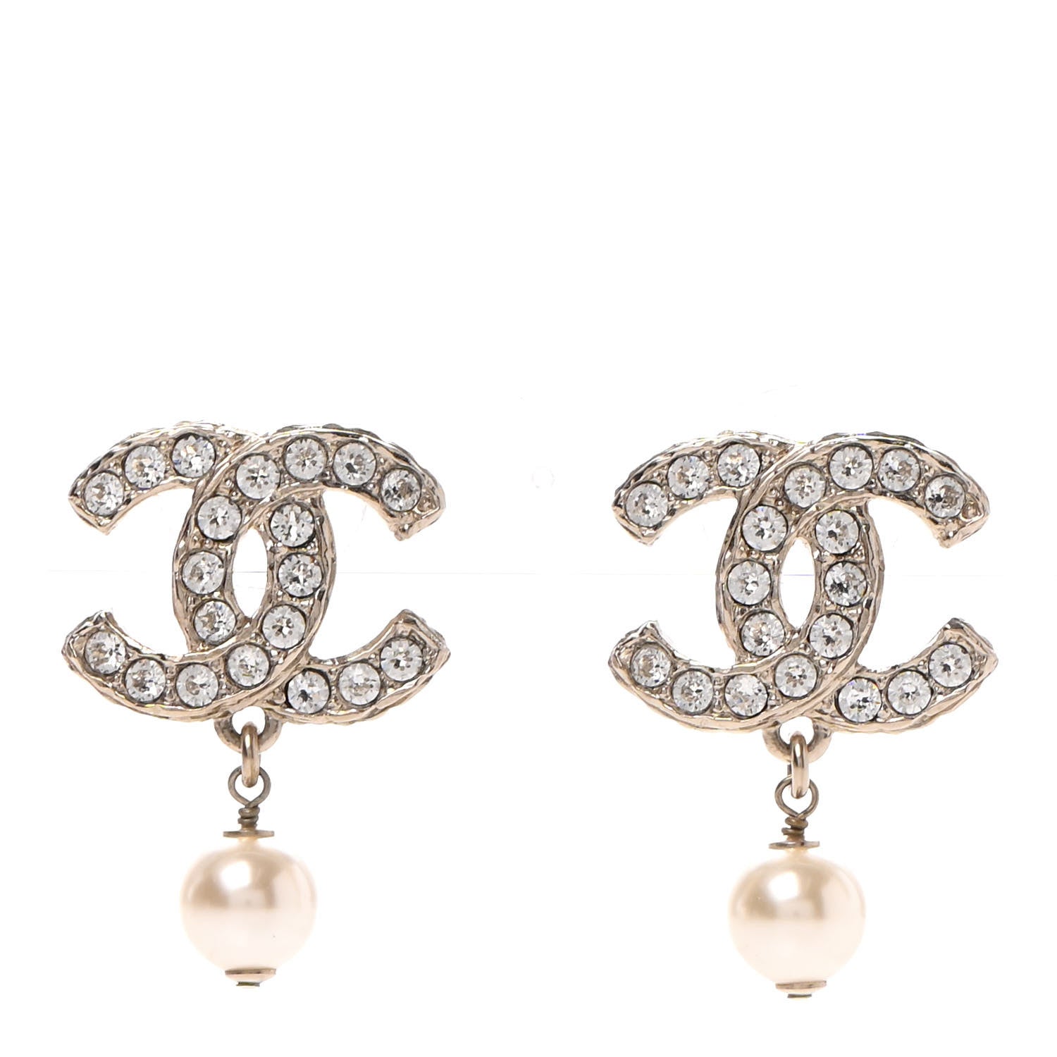 Chanel Crystal Pearl CC Drop Earrings Gold 1 of 4
