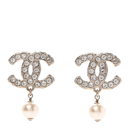 Chanel Crystal Pearl CC Drop Earrings Gold 1 of 4