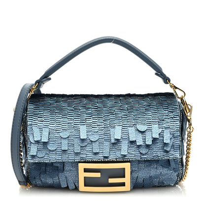 Fendi Denim Effect Sequin Paillettes Shiny Nappa Sex and the City Mini Baguette Blue 1 of 10