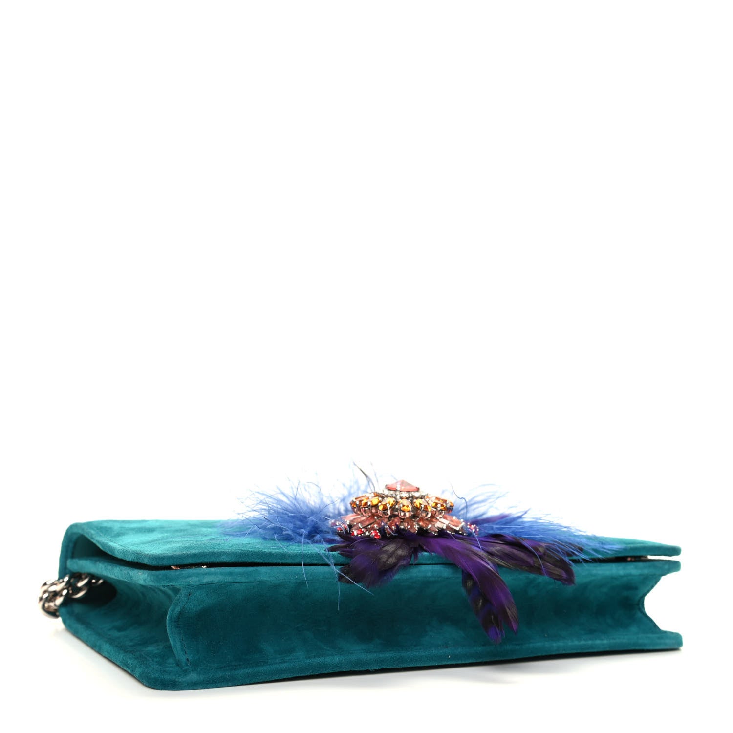 Miu Miu Camoscio Crystal Feather Embellished Wallet On Chain Ottanio 4 of 8