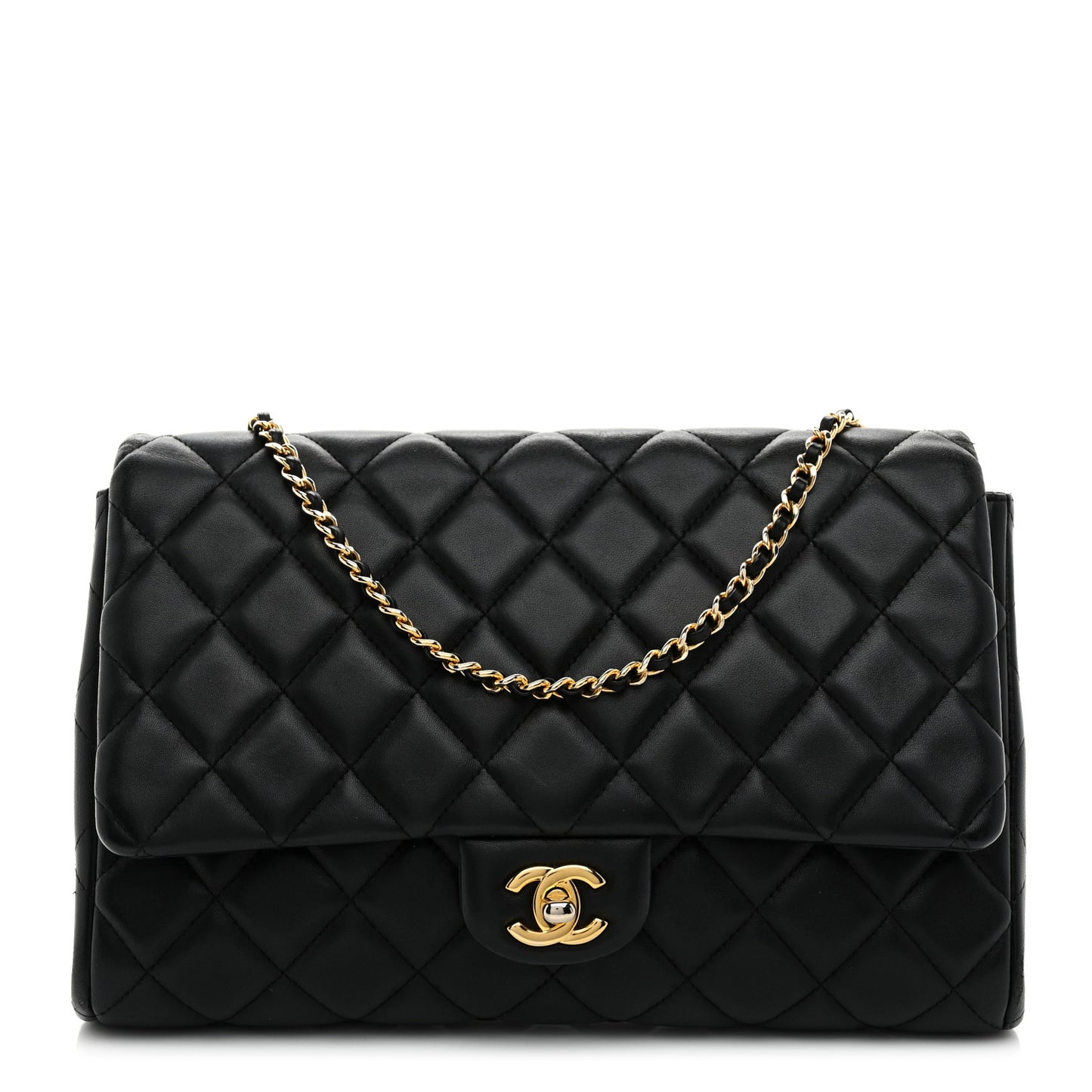 Lambskin Quilted Clutch With Chain Flap Black