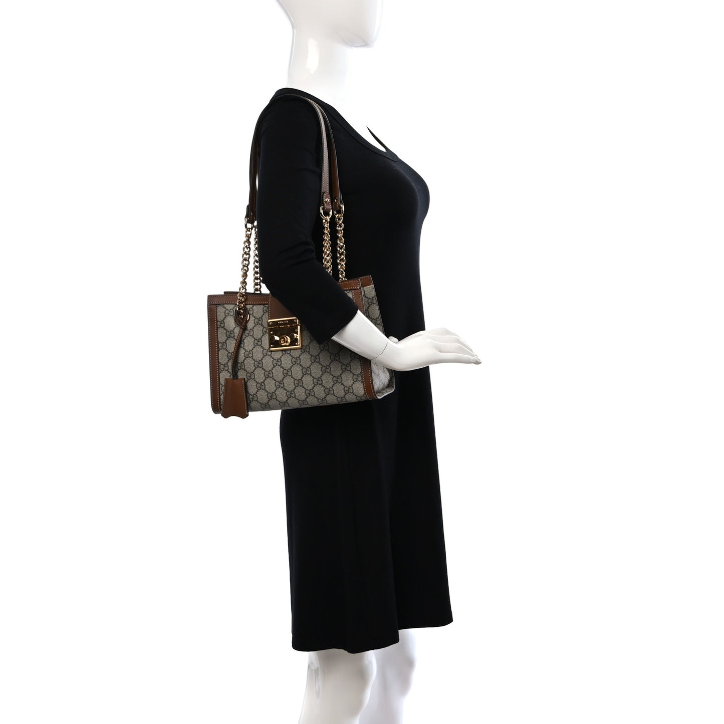 GG Supreme Monogram Calfskin Small Padlock Tote Beige Ebony Tuscany