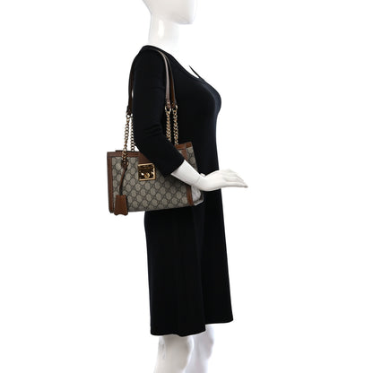 Gucci GG Supreme Monogram Calfskin Small Padlock Tote Beige Ebony Tuscany 2 of 9