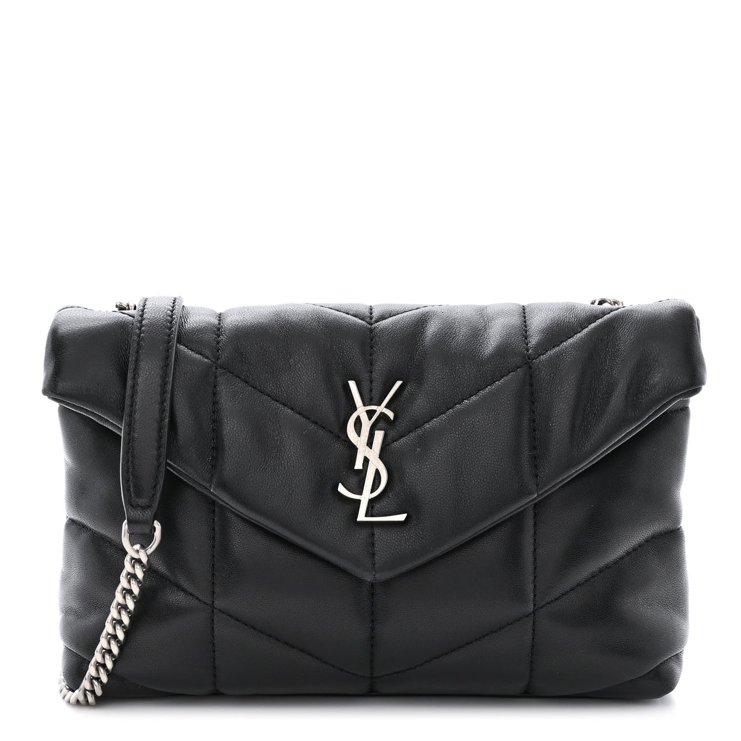 Lambskin Quilted Toy Loulou Puffer Monogram Chain Satchel Black