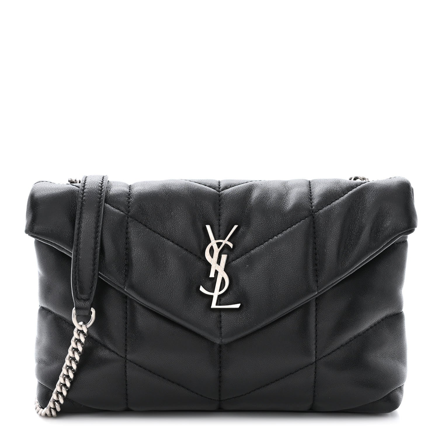Saint Laurent Lambskin Quilted Toy Loulou Puffer Monogram Chain Satchel Black 1 of 10