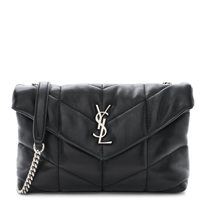 Saint Laurent Lambskin Quilted Toy Loulou Puffer Monogram Chain Satchel Black 1 of 10