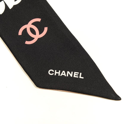 Chanel Silk 31 Rue Cambon CC Slim Bandeau Scarf Ecru Pink Black 2 of 4
