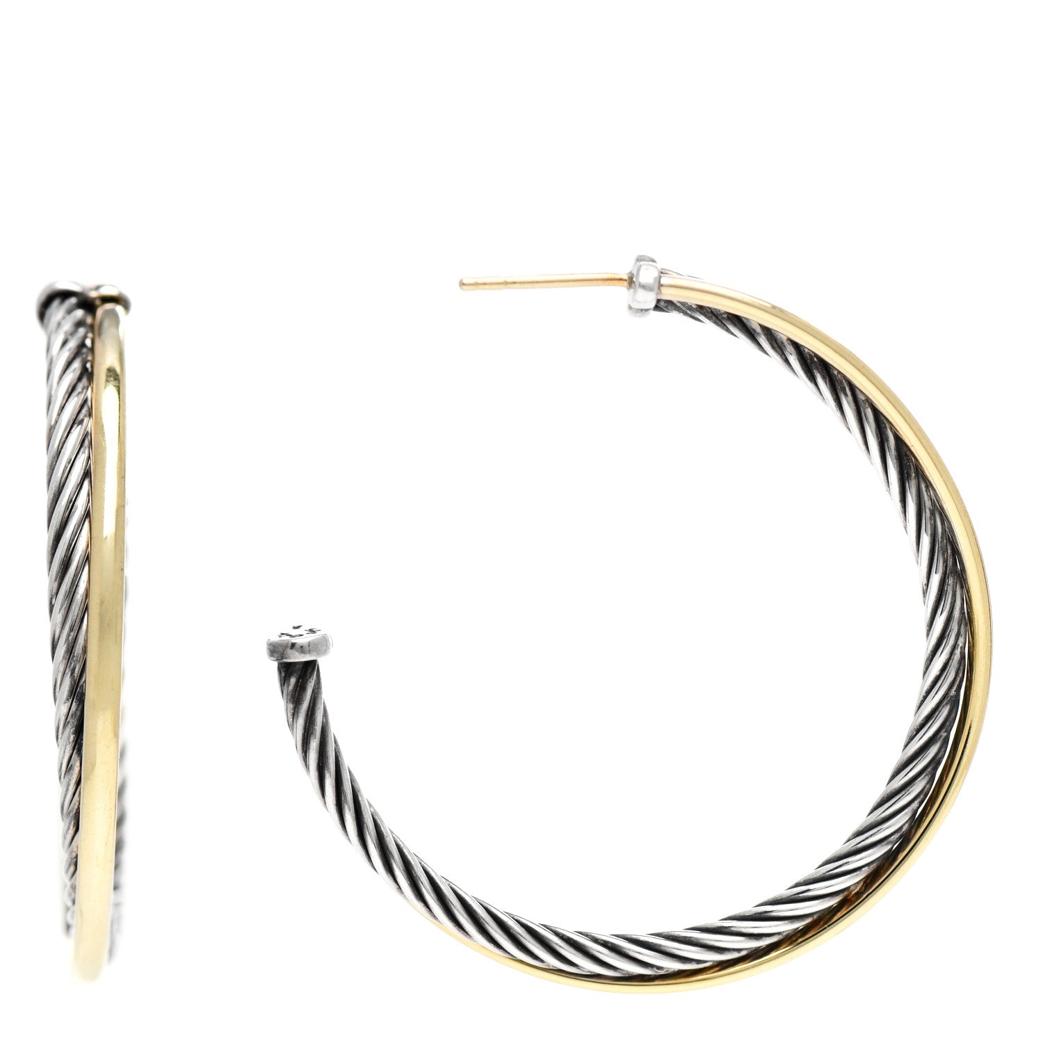 David Yurman Sterling Silver 18K Yellow Gold 44mm Extra Large Crossover Cable Hoop Earrings 1 of 5