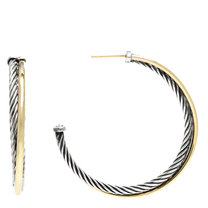 David Yurman Sterling Silver 18K Yellow Gold 44mm Extra Large Crossover Cable Hoop Earrings 1 of 5