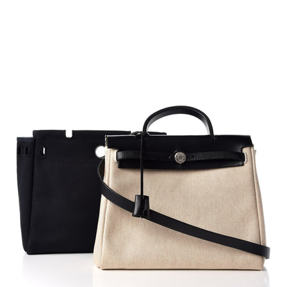 Hermes Toile Vache Calfskin Herbag 30 PM Natural Black 7 of 9