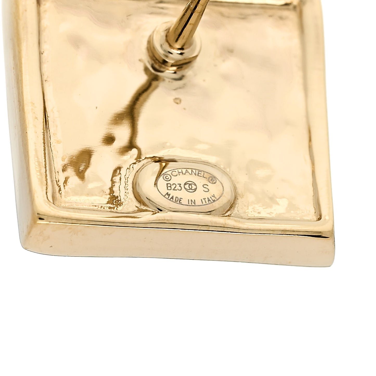 Metal Enamel CC Square Earrings Gold Black