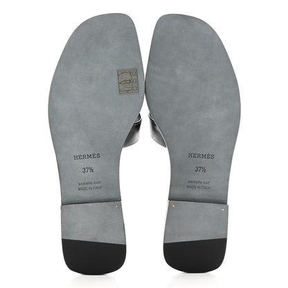 Hermes Box Calfskin Oran Sandals 37.5 Black 5 of 9