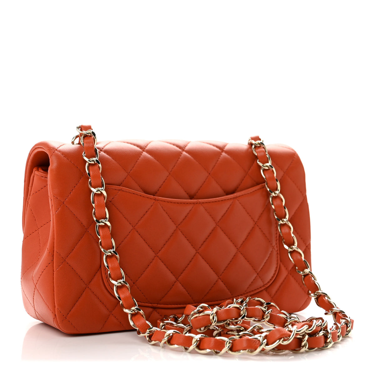 Chanel Lambskin Quilted Mini Rectangular Flap Dark Orange 3 of 12