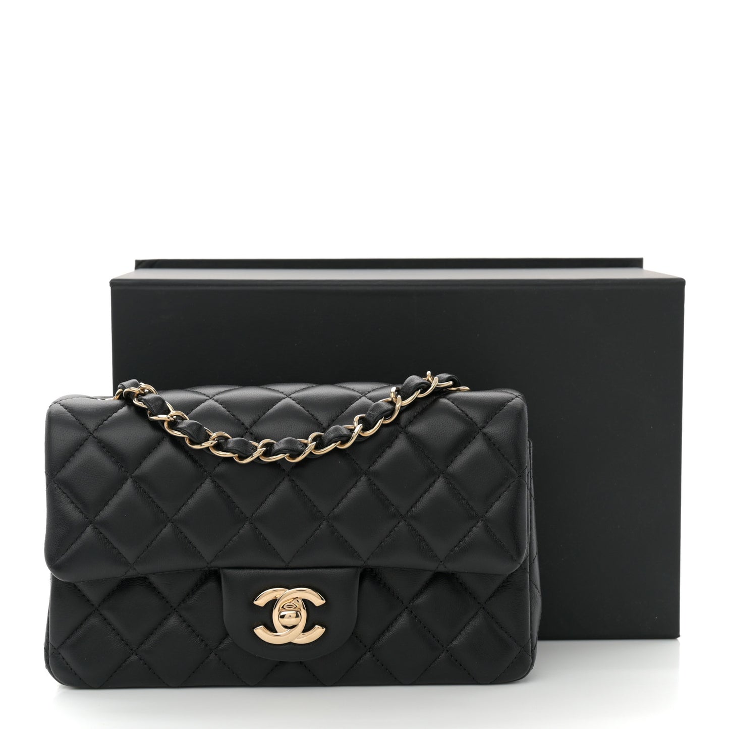 Lambskin Quilted Mini Rectangular Flap Black