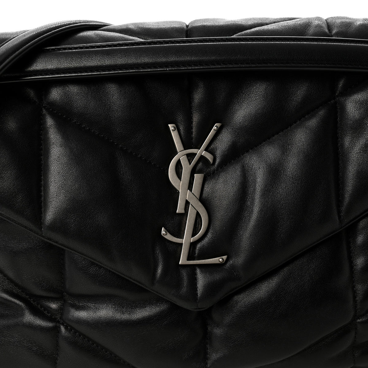 Lambskin Quilted Medium Loulou Puffer Monogram Chain Satchel Black