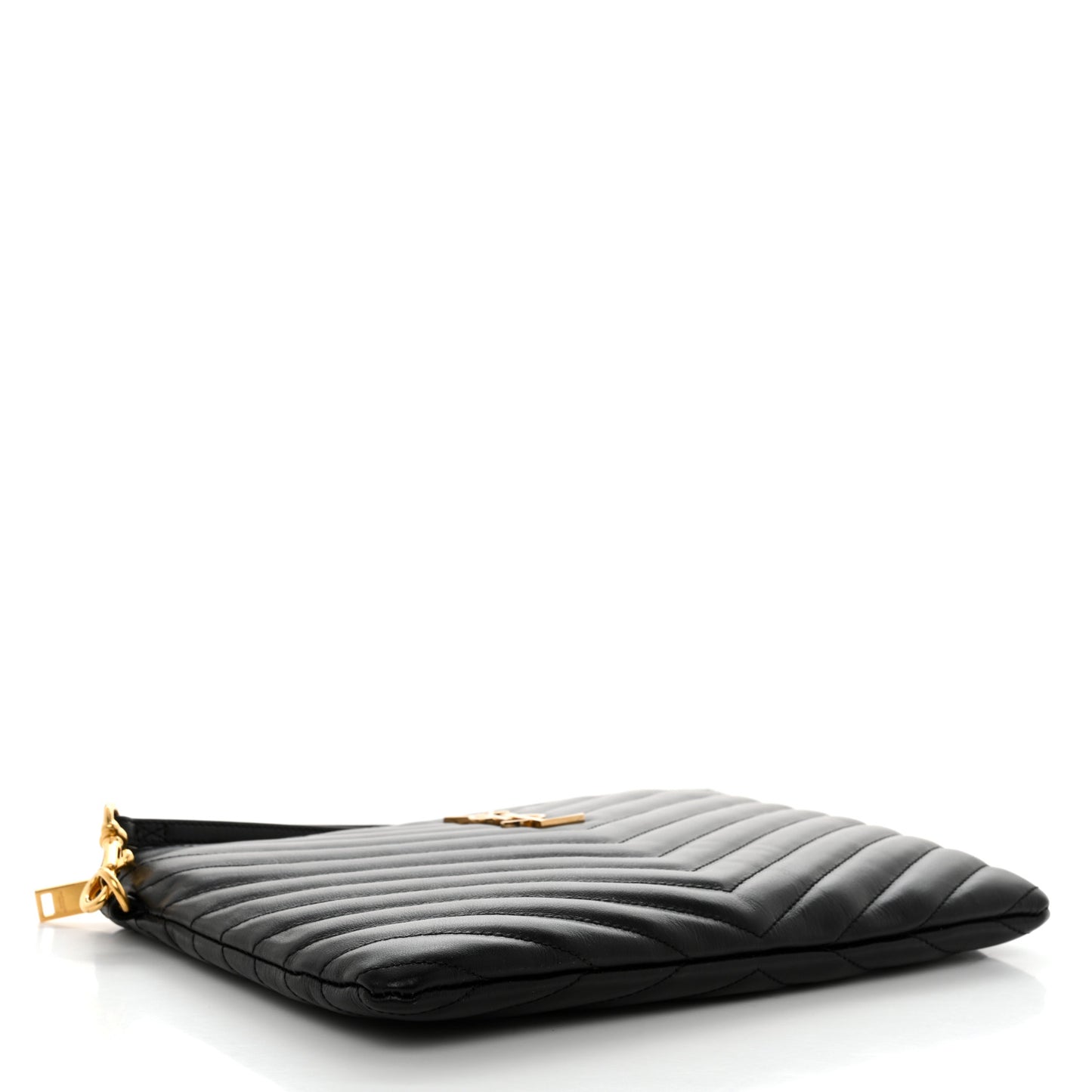 Calfskin Matelasse Chevron Monogram A5 Wristlet Black