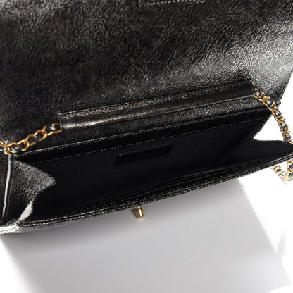 Chanel Cracked Metallic Calfskin Quilted Zip Away Chain Clutch Dark Silver 5 of 9