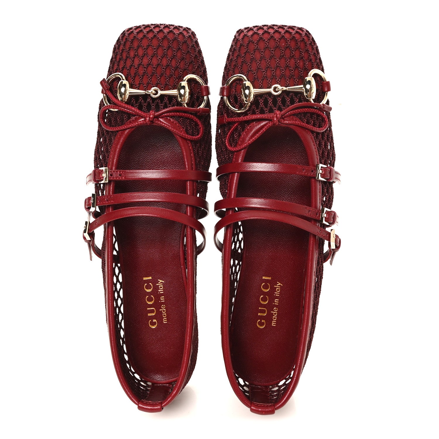 Gucci Video Net Nappa Horsebit Ballerina Flats 36 Rosso Ancora 3 of 9