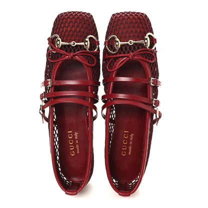 Gucci Video Net Nappa Horsebit Ballerina Flats 36 Rosso Ancora 3 of 9