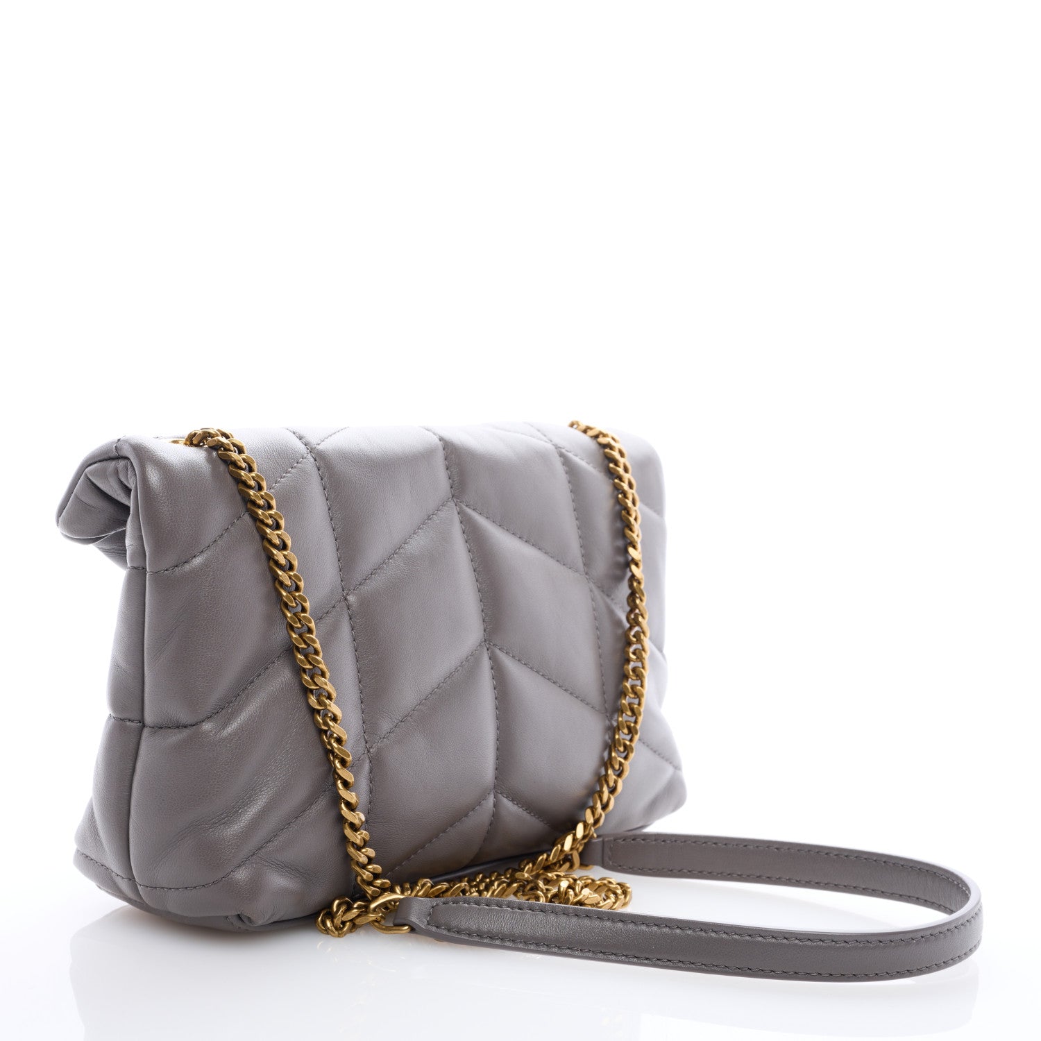 Saint Laurent Lambskin Quilted Toy Loulou Puffer Monogram Chain Satchel Fog 2 of 8