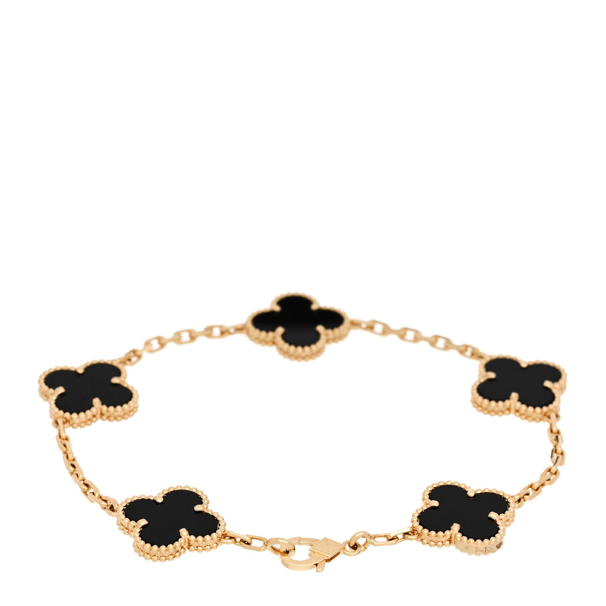 Van Cleef & Arpels 18K Yellow Gold Black Onyx 5 Motifs Vintage Alhambra Bracelet 2 of 5