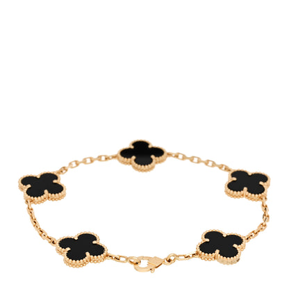 Van Cleef & Arpels 18K Yellow Gold Black Onyx 5 Motifs Vintage Alhambra Bracelet 2 of 5