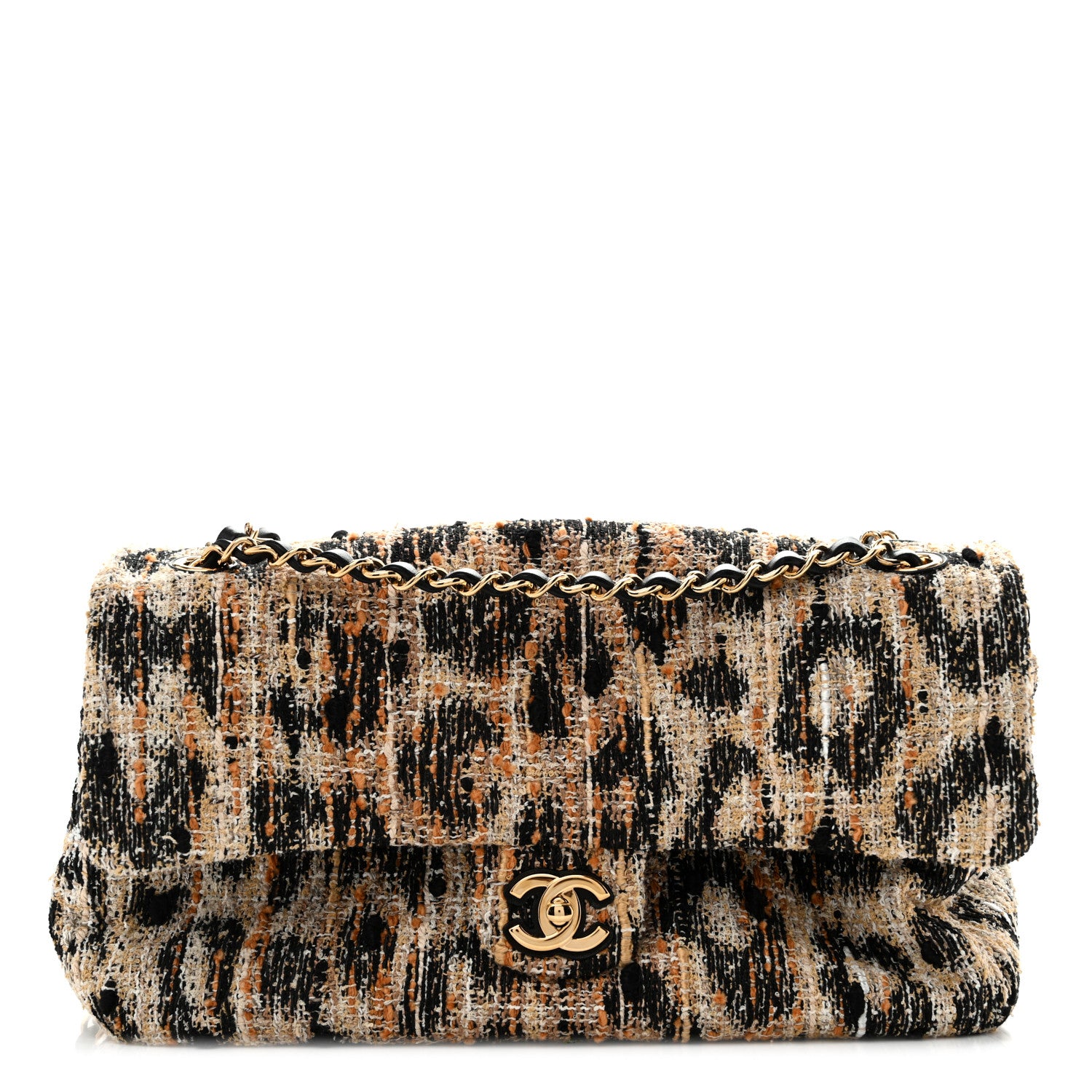 Chanel Tweed Mixed Fibers Leopard Print Small Souplissimo Maxi Flap Brown Black White 1 of 11