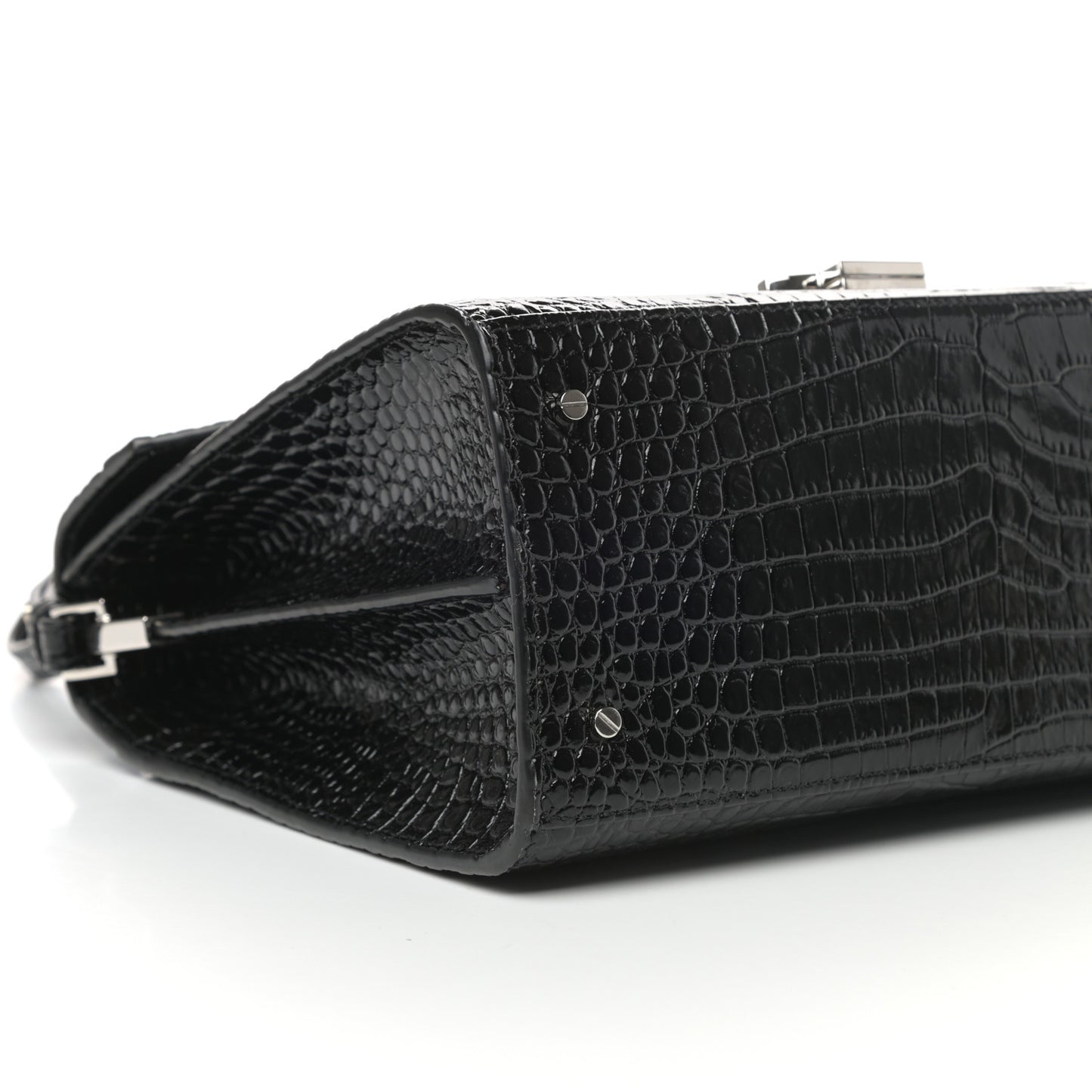 Calfskin Crocodile Embossed Medium Classic Monogram Cassandra Top Handle Black Rouge Legion