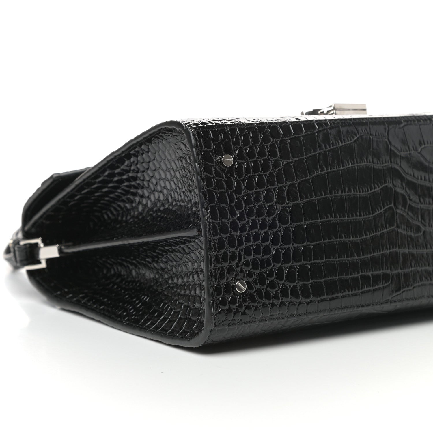 Saint Laurent Calfskin Crocodile Embossed Medium Classic Monogram Cassandra Top Handle Black Rouge Legion 7 of 8