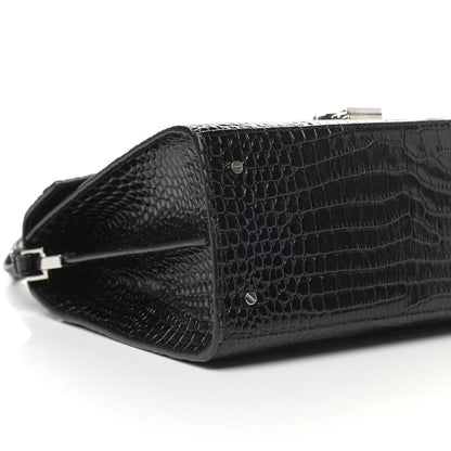 Saint Laurent Calfskin Crocodile Embossed Medium Classic Monogram Cassandra Top Handle Black Rouge Legion 7 of 8