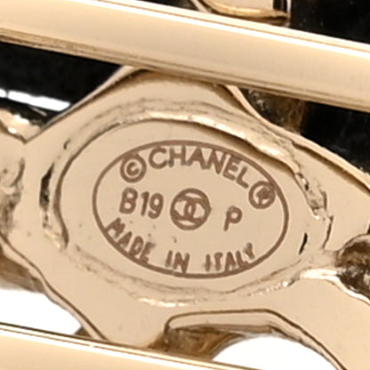 Chanel Metal Lambskin Chain Logo Hair Clip Gold Black 3 of 4