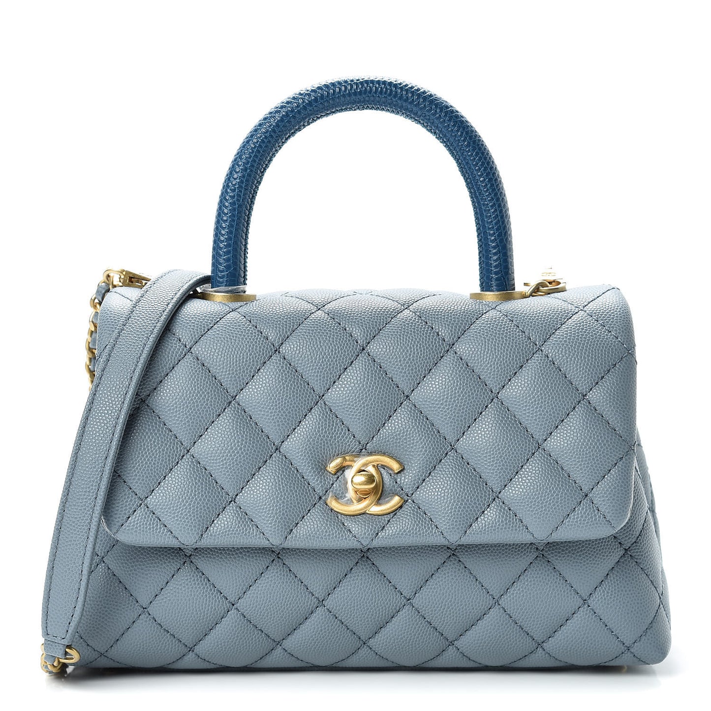 Caviar Lizard Quilted Mini Coco Handle Flap Blue