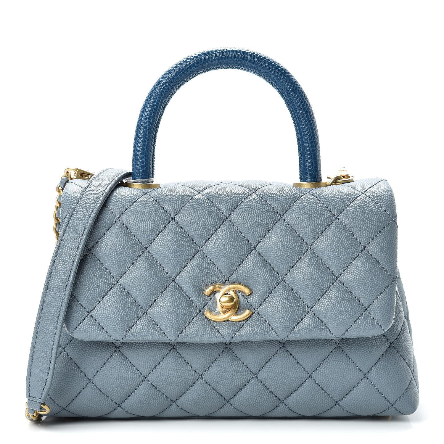 Chanel Caviar Lizard Quilted Mini Coco Handle Flap Blue 1 of 12