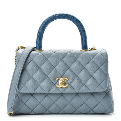 Chanel Caviar Lizard Quilted Mini Coco Handle Flap Blue 1 of 12