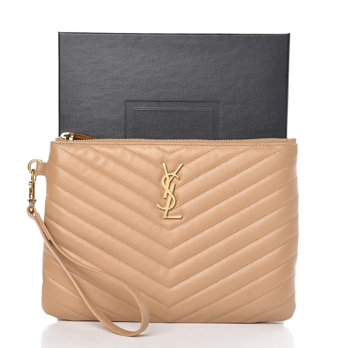 Calfskin Matelasse Chevron Monogram A5 Wristlet Nude