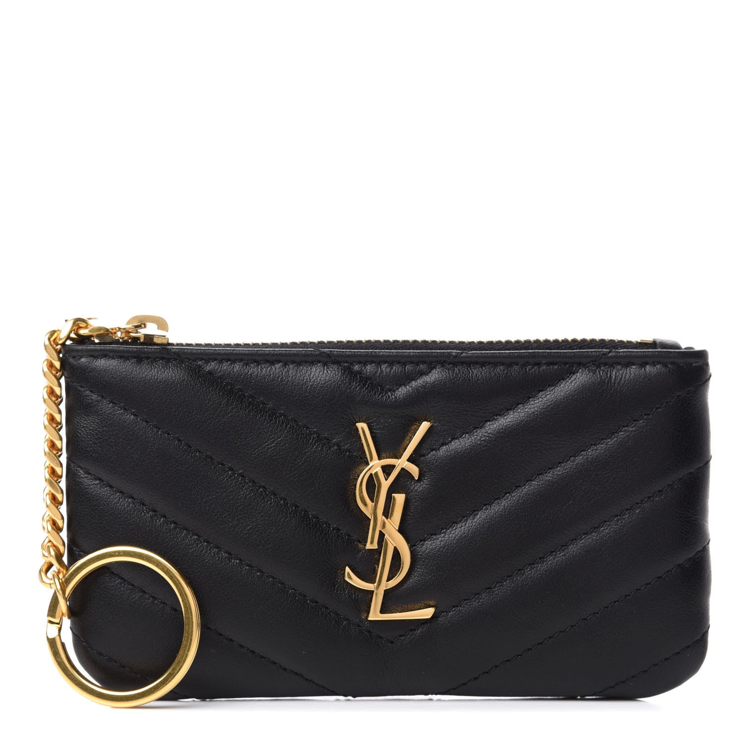 Saint Laurent Calfskin Matelasse Monogram Key Pouch Black 1 of 8