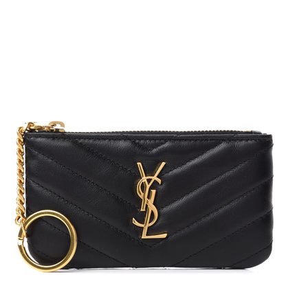 Saint Laurent Calfskin Matelasse Monogram Key Pouch Black 1 of 8