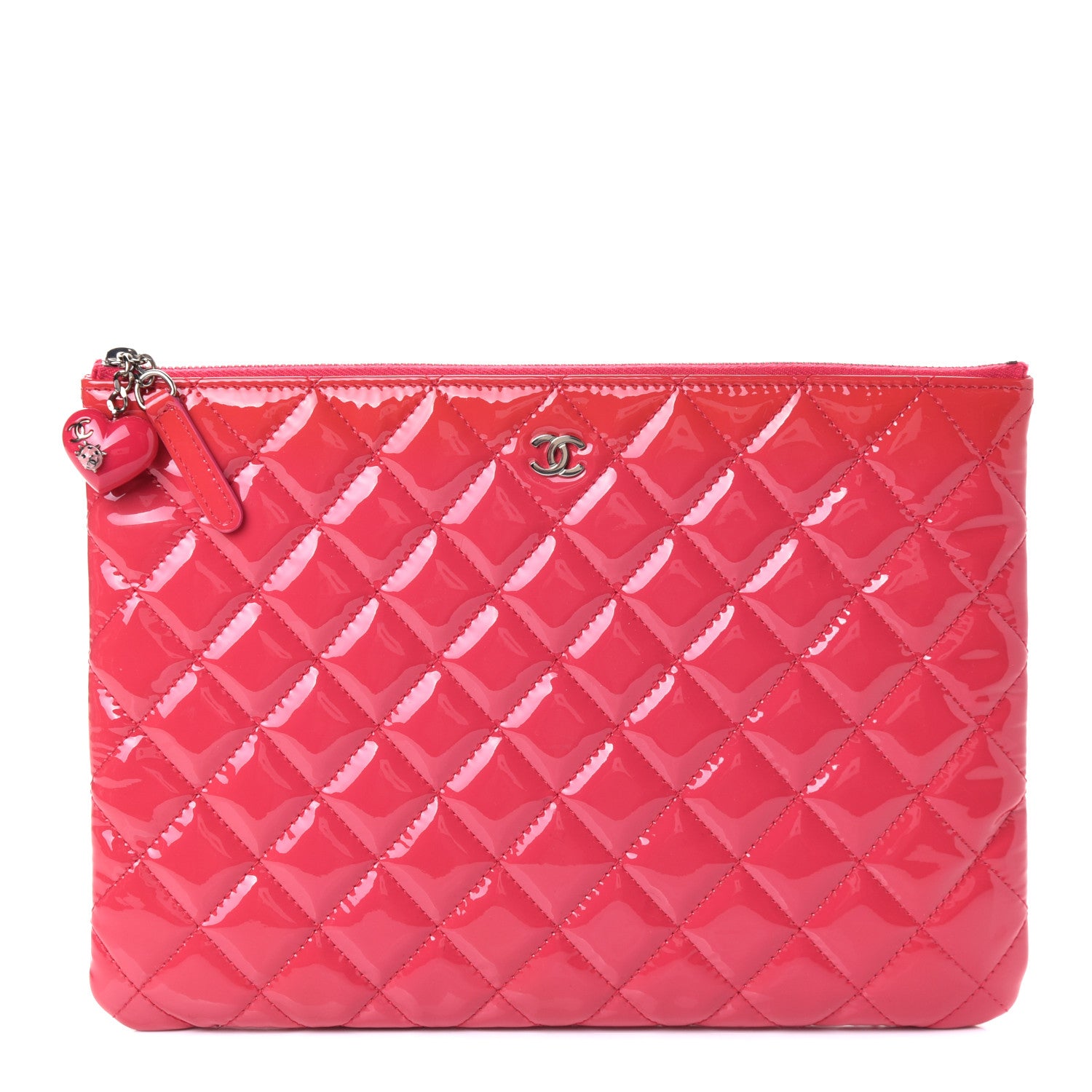 Chanel Patent Calfskin Quilted Valentine Hearts Medium O Cosmetic Case Dark Pink 2 of 10