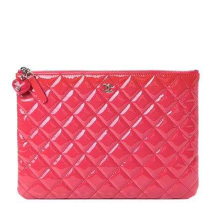 Chanel Patent Calfskin Quilted Valentine Hearts Medium O Cosmetic Case Dark Pink 2 of 10