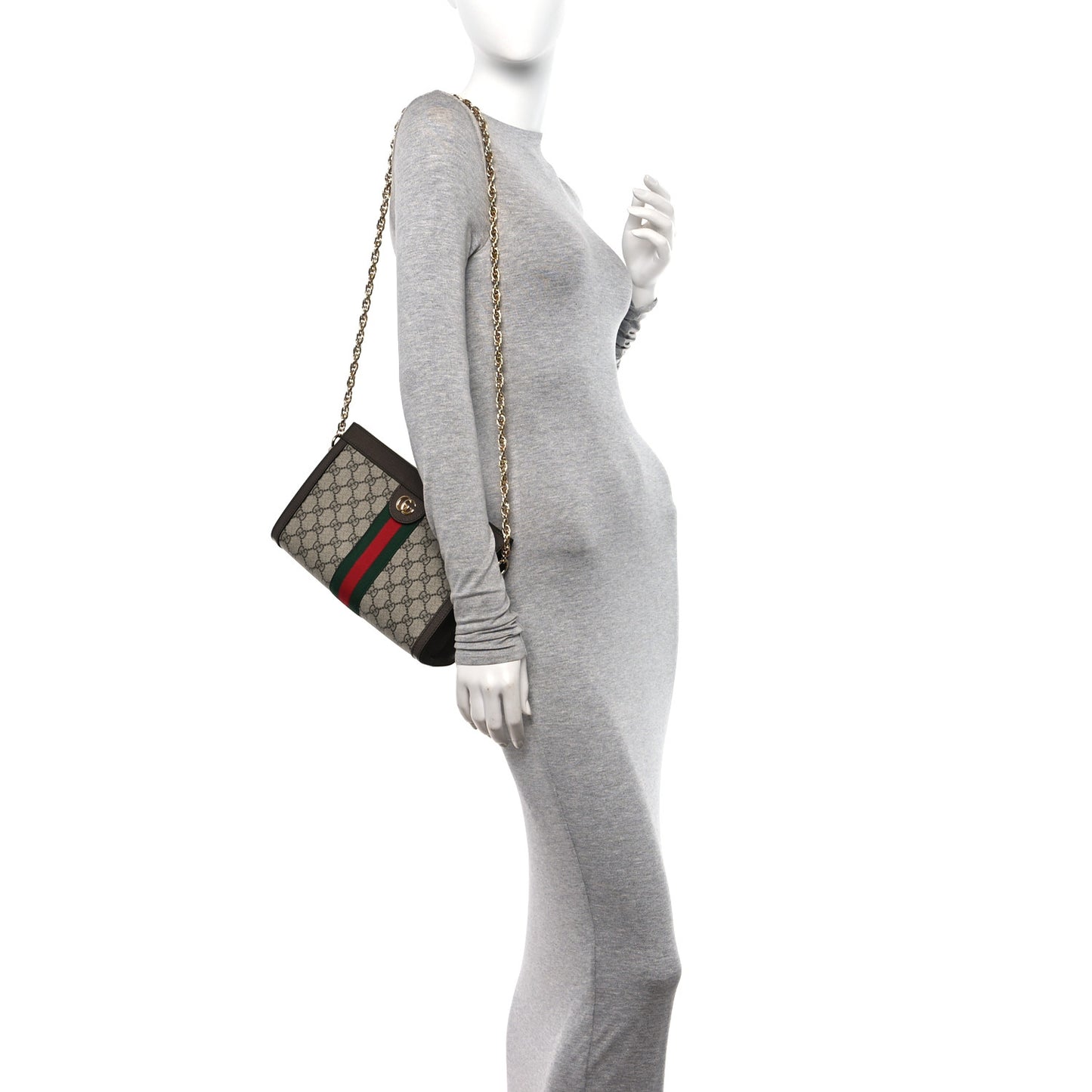 GG Supreme Monogram Web Small Ophidia Chain Shoulder Bag Brown