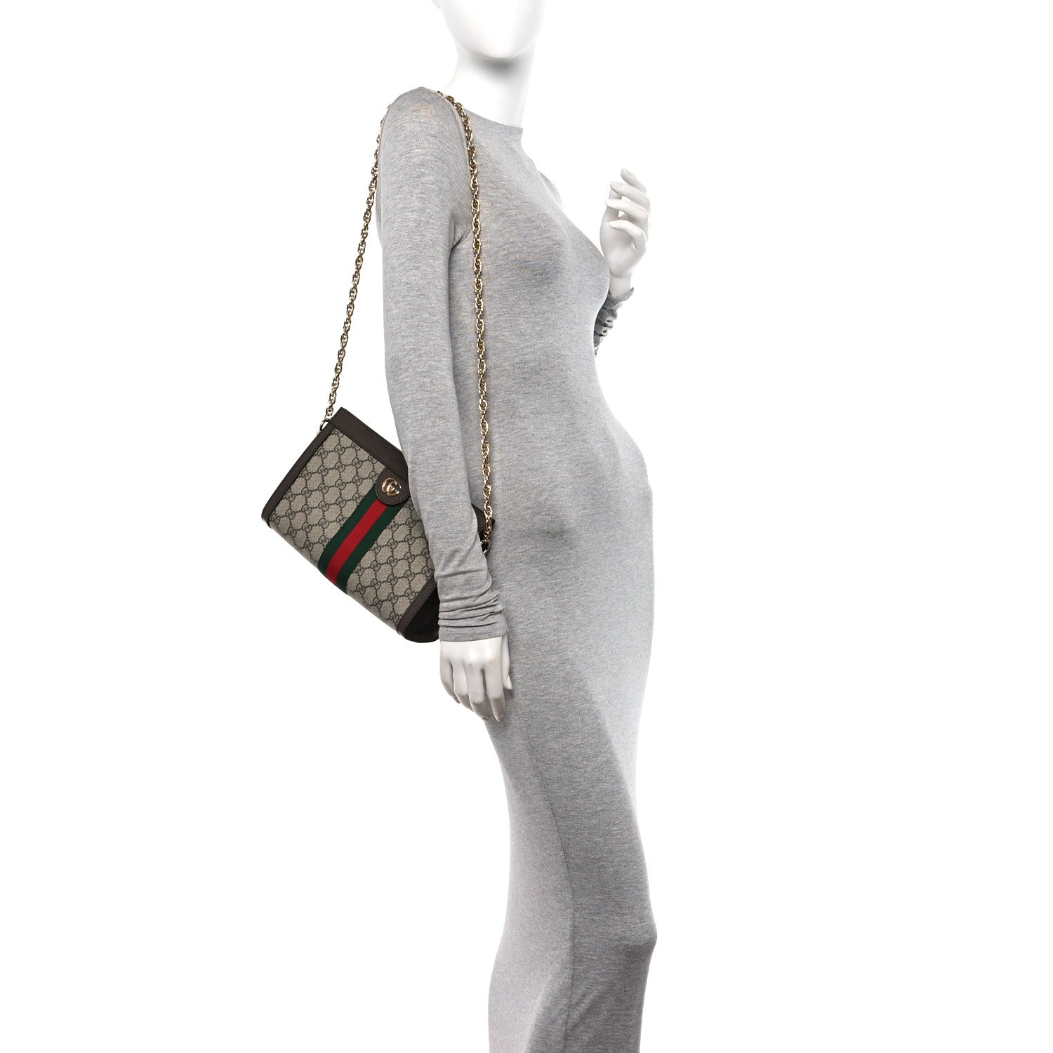 Gucci GG Supreme Monogram Web Small Ophidia Chain Shoulder Bag Brown 2 of 11