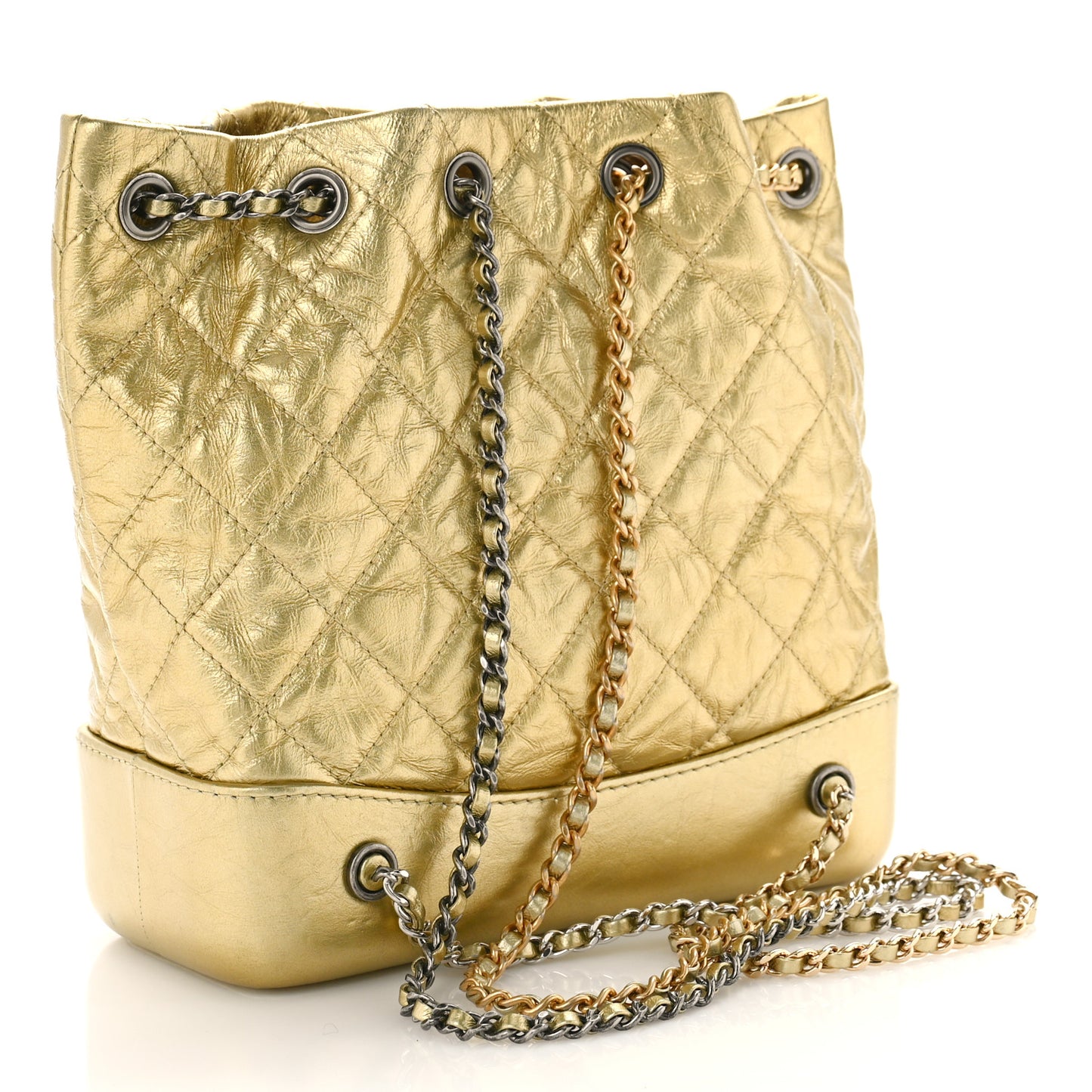 Metallic Lambskin Small Quilted Gabrielle Backpack Gold