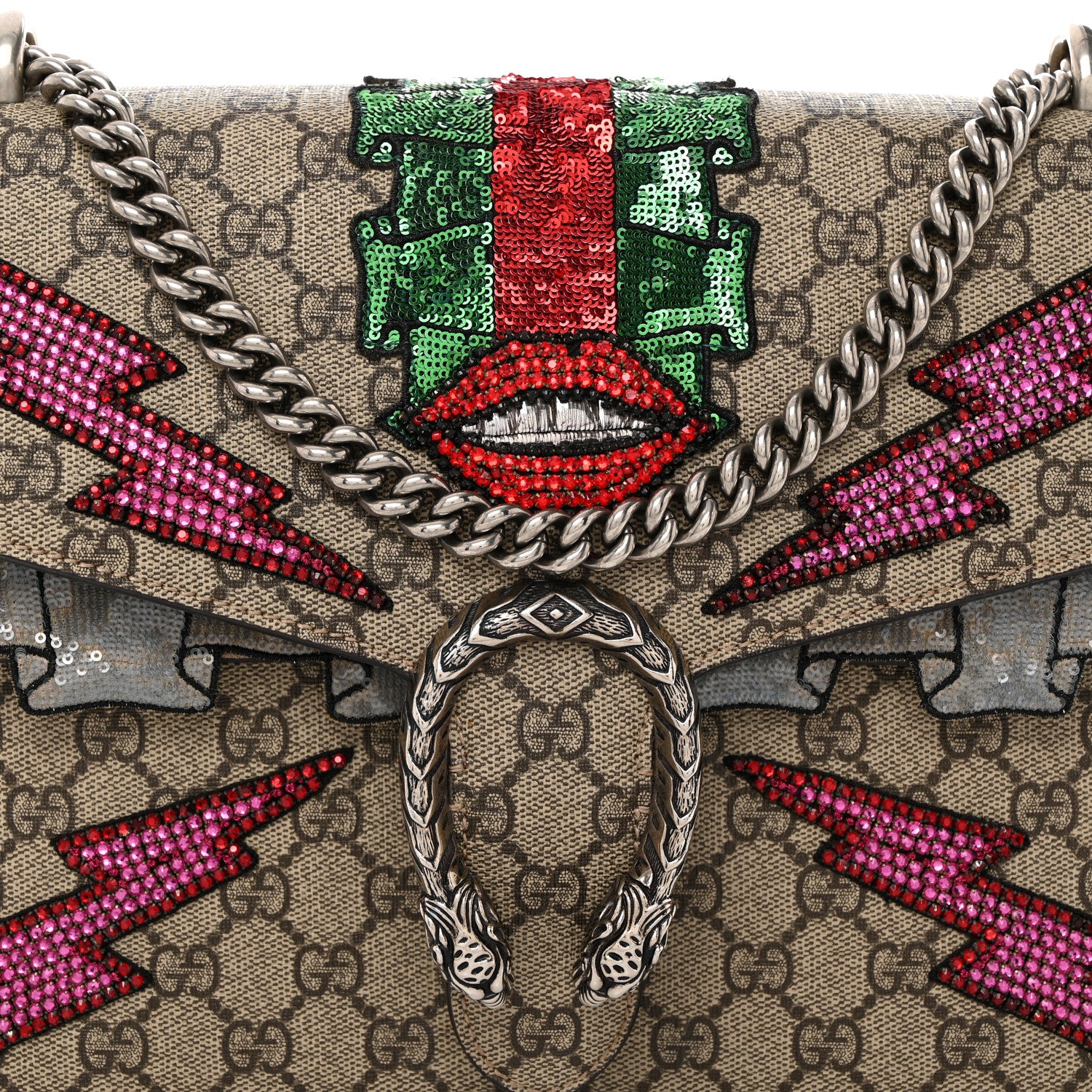 Gucci GG Supreme Monogram Lightning Embroidered Medium Dionysus Shoulder Bag Beige 9 of 12