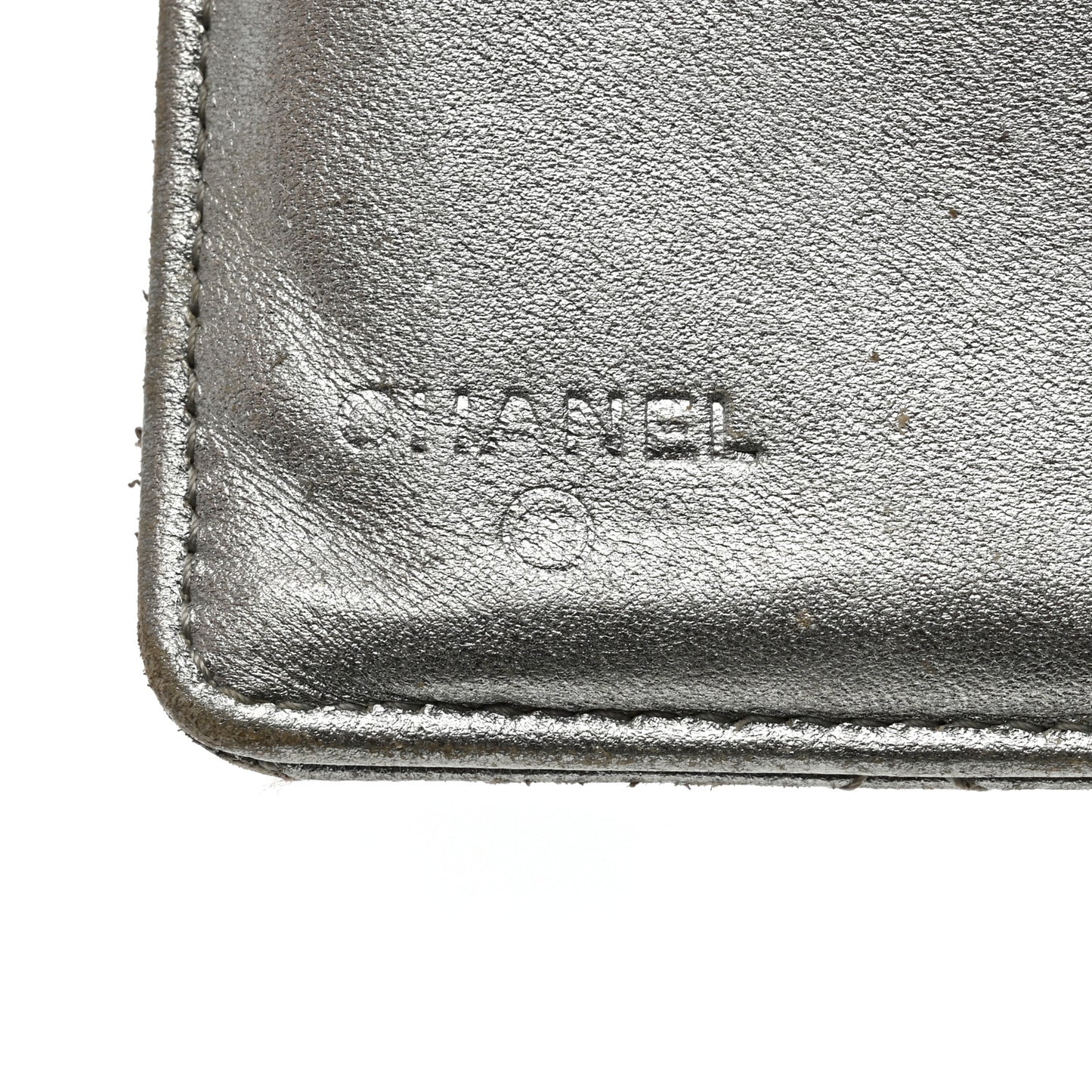 Metallic Lambskin Quilted Yen Wallet Silver